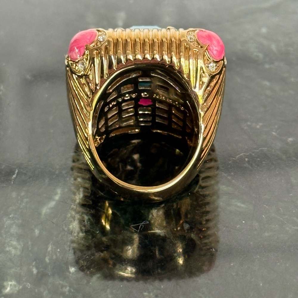 Lauren G Adams Gold and Blue Artisan Ring with Turquoise Centerpiece - Picture 4 of 8